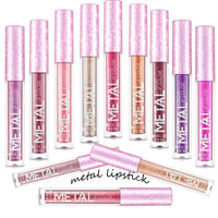 Glitter Metallic Liquid Lipstick Waterproof Shiny Shimmer Metal Lip Gloss Tint Non-Stick Cup Lipgloss Long Lasting Makeup