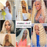 613 Blonde 13x6 Lace Frontal Wigs Deep Wave Brazilian Remy Human Hair Curly Wave 10A Transparent 13x4 HD Lace Front Wig