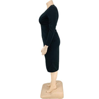 Women Long Sleeve Zipper V Neck Plus Size Bodycon Dress