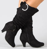 knee high boots women Autumn winter plush warm square heels casual fur boot