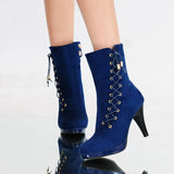 Women Ankle Boots Zip Lace Up Pointe Toe High Heel Chelsea Pumps