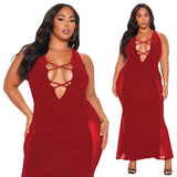 V Neck Hollow Out Vintage Long Dress Party High Waist Plus Size avail