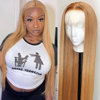 13x4 HD Transparent Lace Front Human Hair Wigs 27# Honey Blonde Colored Straight Human Hair Lace Frontal Wigs