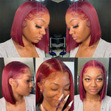 Straight Short Bob Human Hair Wig Blunt Cut Bone Straight Lace Frontal Wigs Burgundy 99J Lace Front Bob Wig Straight