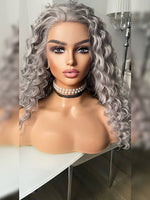 Silver Grey Synthetic Lace Front Wig Deep Wave Front Lace Wigs with Baby Hair Wavy Wigs