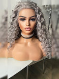 Silver Grey Synthetic Lace Front Wig Deep Wave Front Lace Wigs with Baby Hair Wavy Wigs Cosplay