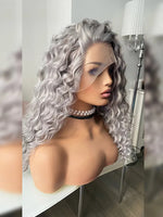 Silver Grey Synthetic Lace Front Wig Deep Wave Front Lace Wigs with Baby Hair Wavy Wigs Cosplay