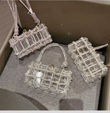 Diamond Clear Acrylic Box Evening Clutch Bags Women Boutique Woven Knotted Rope Rhinestone Purse and Handbag