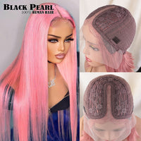 Brazilian Straight Human Hair Wigs Glueless lace Front Wig Orange Color Bob Wig T Part Lace Wigs Pink Color Lace Frontal WIgs