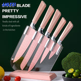 Chef's Knife Fruit Knife Vegetable Knife Diamond Carving Knife Set Color Knife Pink Delt Knife Holder 6 Macarons Kitchen