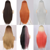 Synthetic Blonde Wigs Long Straight Wigs with Bangs for White Black Women Red Pink Black Brown