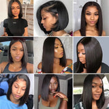 Indian Hair Straight Short Bob Wigs Lace Front Human Hair Wig 13x4 Transparent Lace Pre Plucked Frontal Wigs for Women Free Part