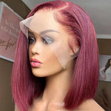 Straight Short Bob Human Hair Wig Blunt Cut Bone Straight Lace Frontal Wigs Burgundy 99J Lace Front Bob Wig Straight