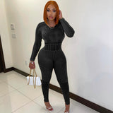 Knitted Pencil Jumpsuit Girl Sexy Hollow Out All in One bodysuit