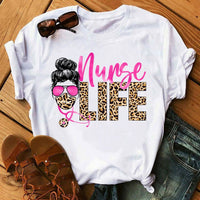 Nurse Life Leopard Skull Head Print Women T Shirt