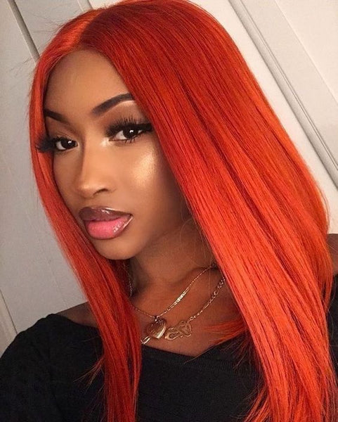 Brazilian Straight Human Hair Wigs Glueless lace Front Wig Orange Color Bob Wig T Part Lace Wigs Pink Color Lace Frontal WIgs