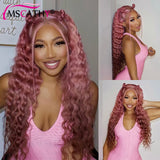 Pink Deep Wave Lace Front Wigs Human Hair Curly Brazilian Virgin Human Hair Wig HD Transparent Lace Front Wig