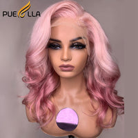 Ombre Pink Short Body Wave Bob 13x4 Lace Front Human Hair Wig Silver Grey Colored Pixie Cut Brazilian Hair Lace Frontal Wigs