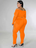 Plus Size Two Piece Sets Long Sleeve Off Shoulder Top Women Pant Suit
