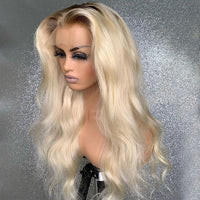 180 Density 26 Inch Long Body Wave Ombre Blonde 613 Lace Front Wig  BabyHair Glueless Preplucked Synthetic