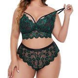 Plus Size Women Lingerie Set Floral Lace Bra Hollow Out Thong Garter