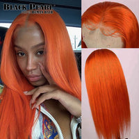 Brazilian Straight Human Hair Wigs Glueless lace Front Wig Orange Color Bob Wig T Part Lace Wigs Pink Color Lace Frontal WIgs