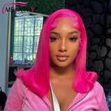 13x4 Hot Pink Colored HD Lace Front Wig Straight Bob Lace Front Brazilian Human Hair Wig Transparent Lace Frontal Wigs