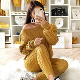 Plus Size Avail matching sets Dropped Shoulder Knit Pants Set Casual Two-piece Sweater Thick Sweaters suit Women's Long Sleeve 2pcs