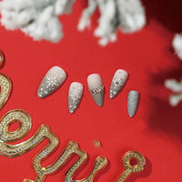 24pcs Christmas Fake Press On Nail Set Snowflakes Long Coffin Wearable Tips Artificial Full Cover Ballerina False Nails Art