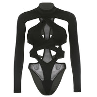 Bandage Sexy Women Bodysuit Slim Hollow Out Long Sleeve