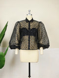 Women Transparent Shirt Polka Dot Tops Blouse with Lantern Sleeves See Through Sexy Button up Shirt