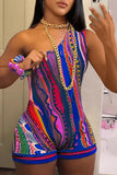 Multicolor Prints One Shoulder Jumpsuit Women Sleeveless bodysuit