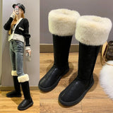 Winter Boots for Women Fleece Warm Snow Shoes Luxury Designer Furry Thigh High Boots Female Comfort Flats Long Footwear