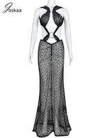 Black Evening Hollow Out Knitted Maxi Dress