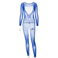 Knitted Pencil Jumpsuit Girl Sexy Hollow Out All in One bodysuit