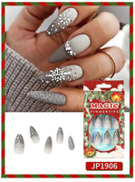 24pcs Christmas Fake Press On Nail Set Snowflakes Long Coffin Wearable Tips Artificial Full Cover Ballerina False Nails Art