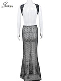 Black Evening Hollow Out Knitted Maxi Dress