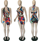 Colorful Print Slit Cut Out Dress Women Sexy Hallow Out Halter Mini Bodycon Dress Summer Beach Dress