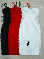 Sexy Bodycon Black Red White Bandage Dress Midi Strap Hollow Out