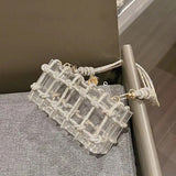 Diamond Clear Acrylic Box Evening Clutch Bags Women Boutique Woven Knotted Rope Rhinestone Purse and Handbag