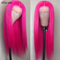 30inch Glueless Hot Pink Wig 13x6 HD Transparent Lace Front Human Hair Wigs Colored Straight Human Hair Wig