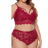 Plus Size Women Lingerie Set Floral Lace Bra Hollow Out Thong Garter