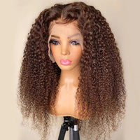 26 Inches Brown Preplucked 180%Density Glueless Kinky Curly Lace Front Wig With BabyHair Synthetic