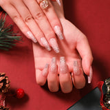 24pcs  Press On Nail Set Snowflakes Long Coffin Wearable Tips Artificial Full Cover Ballerina False Nails