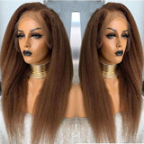 200 Density Kinky Straight Black Yaki Wigs Natural  Black Lace Front Wig - Divine Diva Beauty