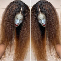 200 Density Kinky Straight Black Yaki Wigs Natural  Black Lace Front Wig - Divine Diva Beauty