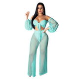 Summer Hollow out cover ups sexy women off shoulder Top+beach pants bikini - Divine Diva Beauty