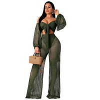 Summer Hollow out cover ups sexy women off shoulder Top+beach pants bikini - Divine Diva Beauty