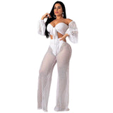 Summer Hollow out cover ups sexy women off shoulder Top+beach pants bikini - Divine Diva Beauty