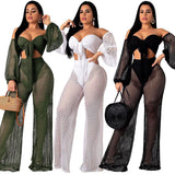 Summer Hollow out cover ups sexy women off shoulder Top+beach pants bikini - Divine Diva Beauty